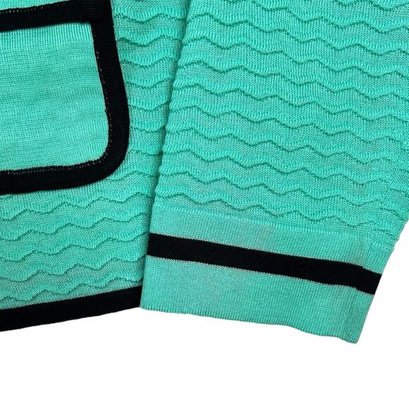 Ming Wang Size M Full Zip Contrast Trim Cardigan Acrylic Jacket Mint Green Black - Picture 8 of 12